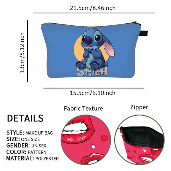 Disney Lilo och Stitch sminkväska för damer, bärbar tecknad mode necessär, stor kapacitet, bärbar förvaringsväska B