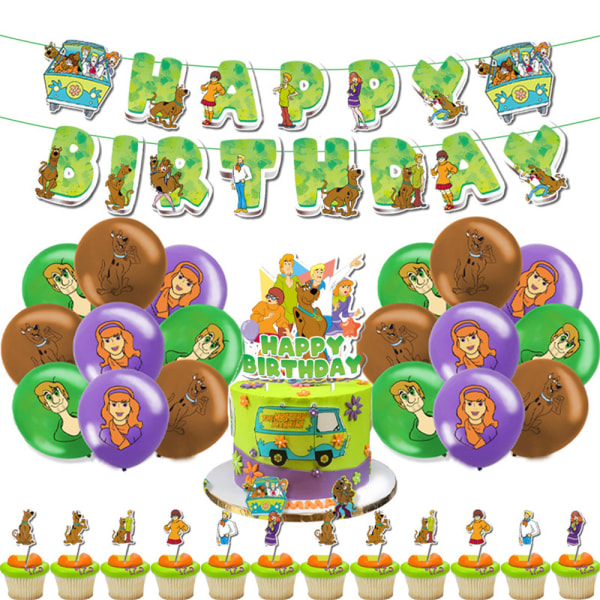 Scooby-Doo Grattis på födelsedagen Dekorationer Banner Ballonger Cake Topper för barn