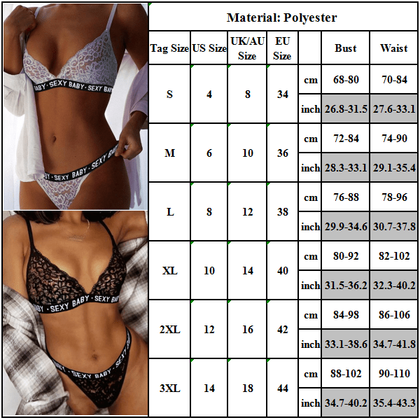 Kvinnor Sexig blommig print Nattkläder BH Thong Underkläder Set white 3XL