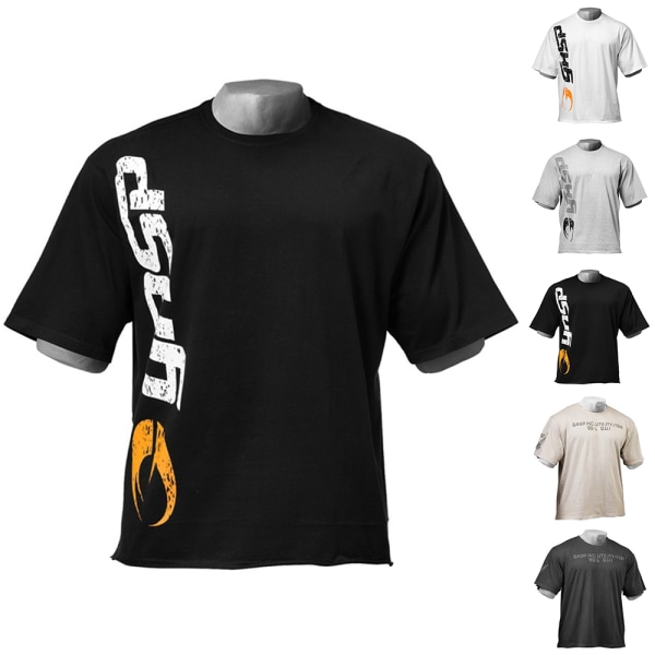 GASP Herr T-shirt Print Sommar Casual Kortärmad Tee Gym Sport Fitness Toppar Black-A 2XL