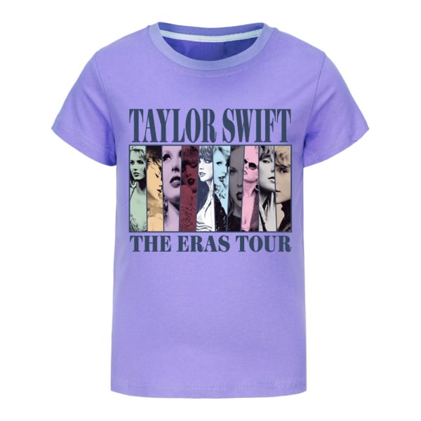 Barn Flickor Taylor Swift Print T-shirt Crew Neck Kortärmad Casual Toppar Purple 140cm