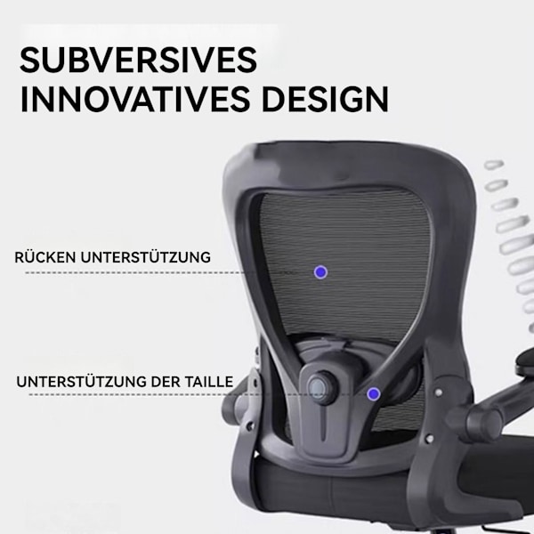 Kontorsstol med 3D-kudde, Vridbar Stol, Chefsstol, Ergonomisk Gamingstol, med Andningsbart Nätöverdrag, Fällbara Armstöd, Ländryggsstöd Black