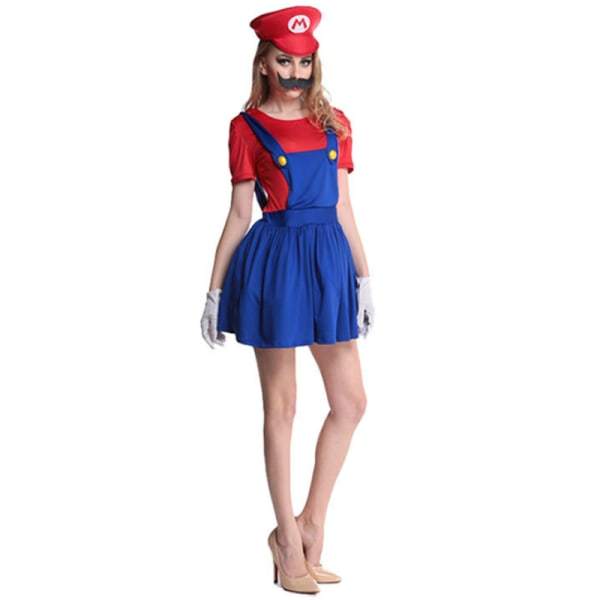 Barn Super Mario Cosplay Party Fancy Dress Kostym Set Women-Red L