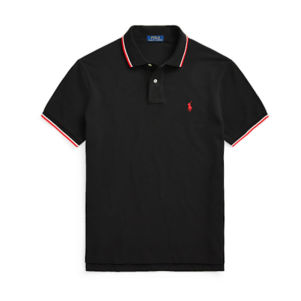 Herrar Broderade Poloskjortor Krage Knapp Upp Toppar Kortärmad T-shirt Sommar Tee Skjortor Blus Black M