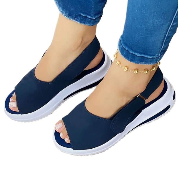 Kvinnans fiskmun platta skor mode sandaler Tofflor Blue 41