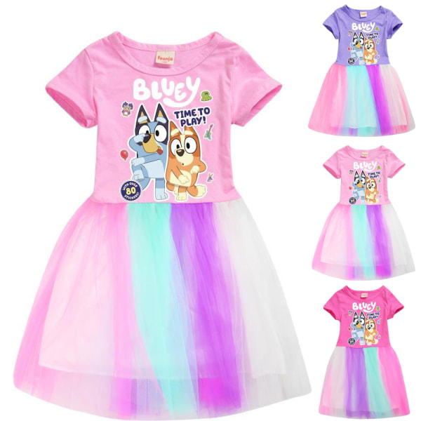 Blueys Printed Kids Girls Dress Casual Princess Party Rainbow Kjol Tutu Klänningar Purple 120cm