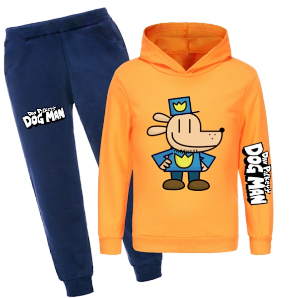 DOG MAN Träningsset Långärmad Hoodie Sweatshirt Byxor för Barn Pojkar Flickor Orange 140cm