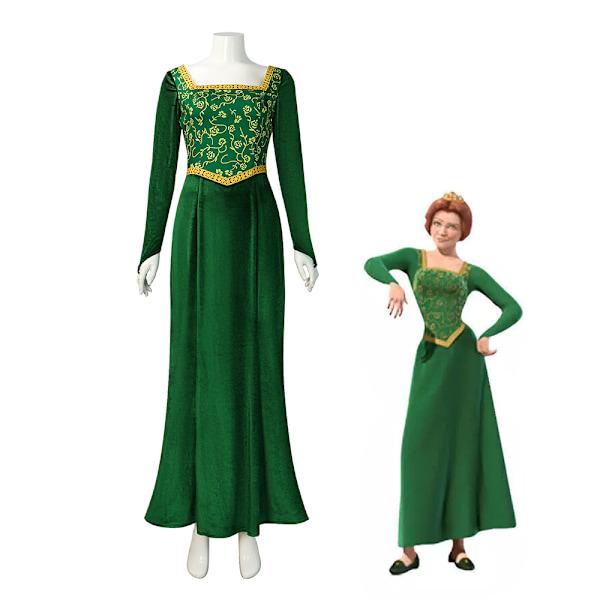 Kvinnors Prinsess Fiona Kostym Grön Klänning Långärmad Flickor Halloween Cosplay Klänning upp L