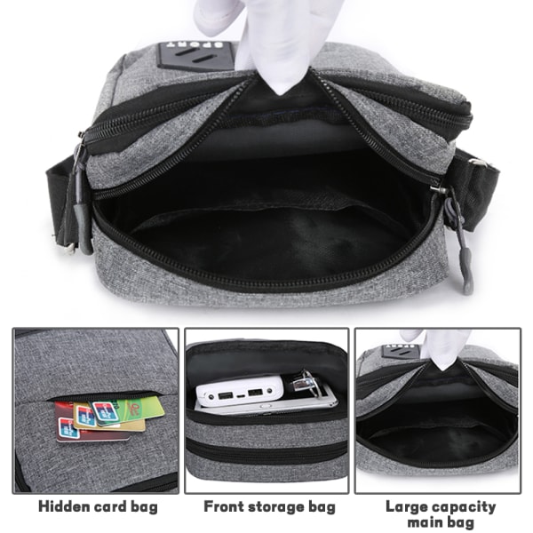Herr Crossbody axelväskor Messenger Bag Pack Slingväska för utomhusresor Sport Gray