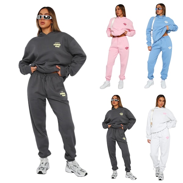 Dam Casual Fashion Vit Fox Boutique Hoodie Sweatshirt Tröja Huvtröja Byxor Tracksuits Pink XL