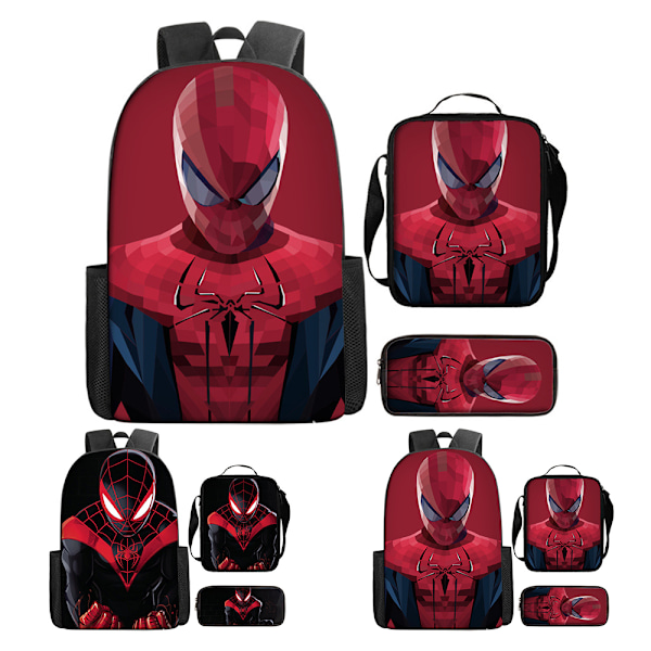 Spider-Man ryggsäck 3-delad set Söt ryggsäck Cartoon ryggsäck med lunchväska Pennfodral Set Box Pojke Flicka Present B