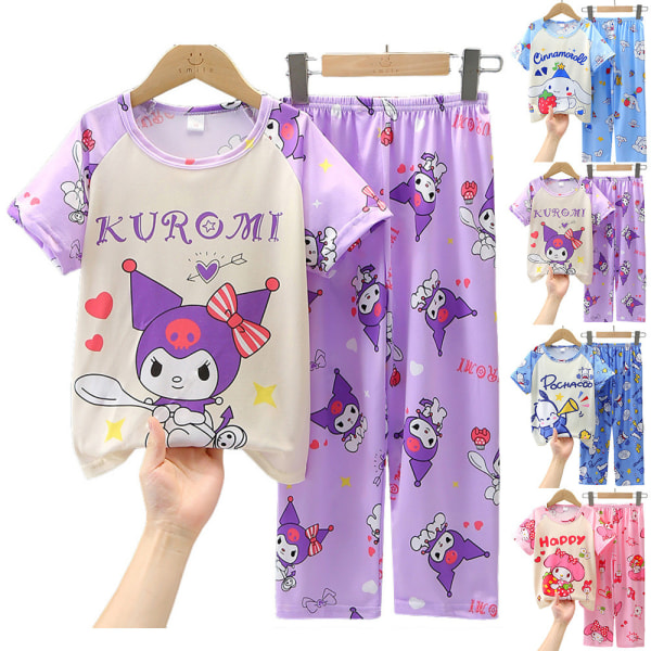 Kid Girl Sanrio Melody Kuromi Pyjamas Kortärmad T-shirt Byxor Loungewear Set D 7-9Years