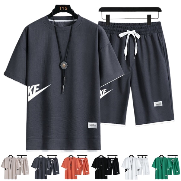 Män Tracksuit Set Sportkläder Kortärmad Toppar Shorts Casual Outfits Apricot M