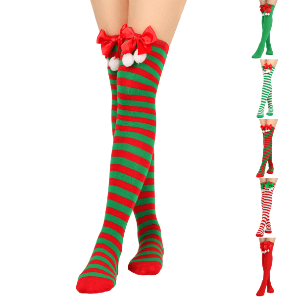 Kvinnor långa strumpor jul rosett-knut lår Höga strumpor Kläder 4