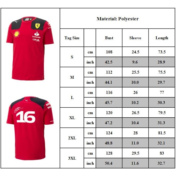 Scuderia Ferrari F1 Officiella PUMAs Charles Leclerc T-shirt 2023 Röd Fotbollströja 3XL