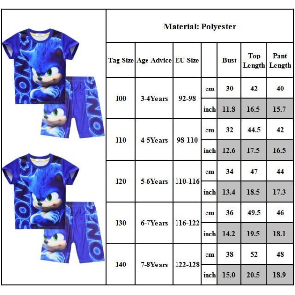 Sonic The Hedgehog Shorts Set för barn Pojkar T-shirt + shorts Blue 4-5 Years = EU 98-110
