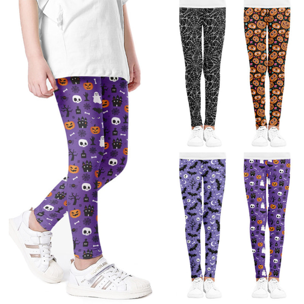 4-9Y Flickor Halloween Leggings Print Sportbyxor A 130cm