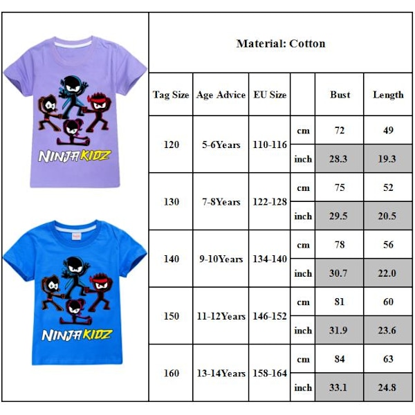 Ninja Kidz Pojkar Flickor T-shirts Söta Grafiska Tecknade Tryck Rund Hals Roliga Kortärmade Toppar Vardaglig Vår Sommar Tröja För Barn Orange 130cm