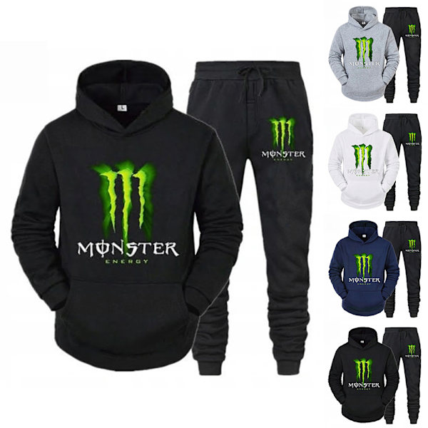 Miesten verryttelypuku rento lenkkeilypuku hupparit housut lenkkeilyhousut 2 kpl setti asu Black 2XL