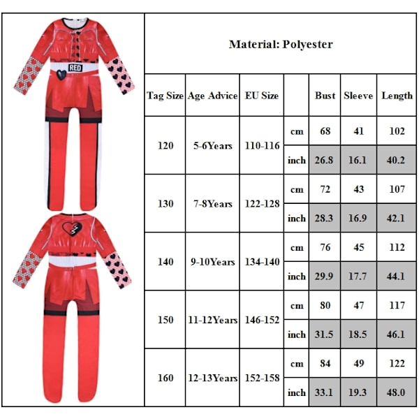 Barn Descendants 4 The Rise of Red Kostym Cosplay Jumpsuit Halloween Maskeradklädsel 150cm