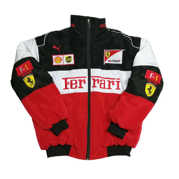 Herr Racing Jacka med Röd Svart Broderi, Jacka Suit F1 Team Racing Retro Stil Jacka B L