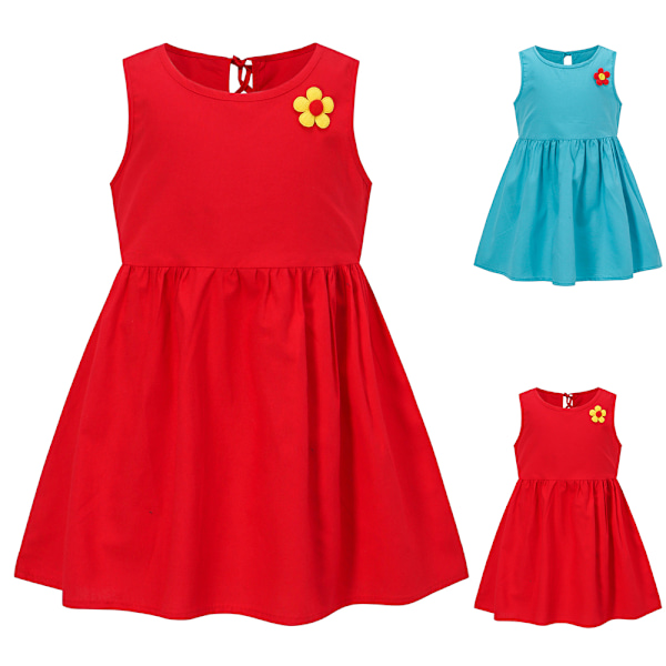 Småbarn Barn Baby Flickor Casual Sommarfest Ärmlös Blommig Prinsessklänning NY Blue 100cm