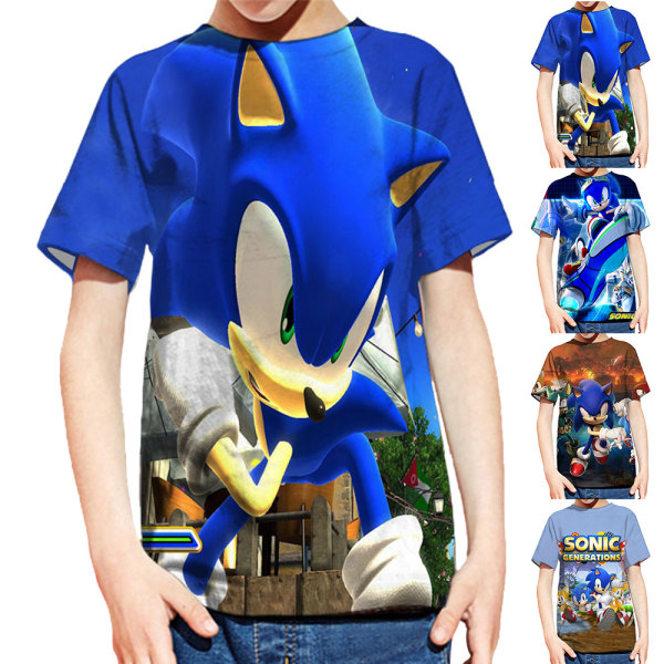Barn Pojkar Kortärmad T-shirt Sonic The Hedge Tops Kostym D 140cm