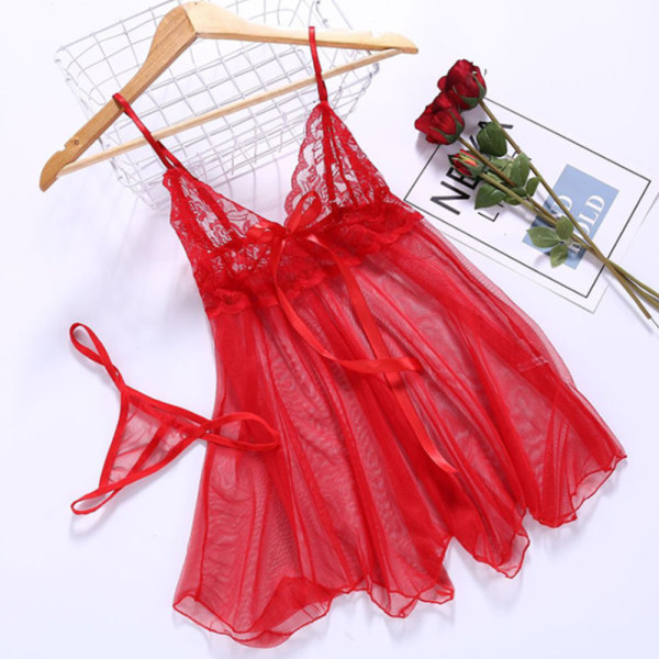 Dam Sexiga Spetsunderkläder Babydoll BH Underkläder Nattlinne Wine Red S
