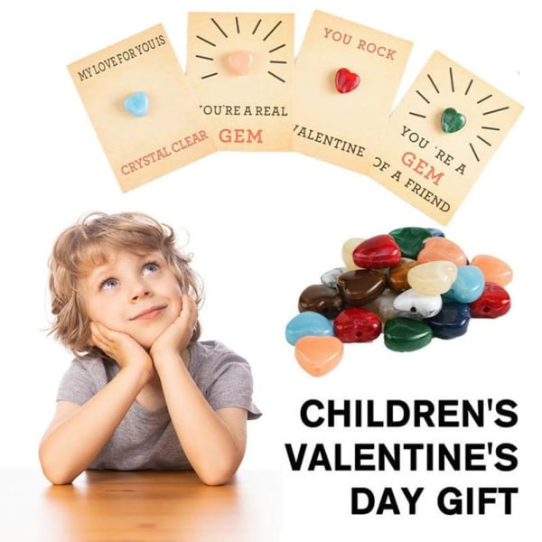 24 st alla hjärtans kort med hjärtformade kristaller Presentbyte för barnfest