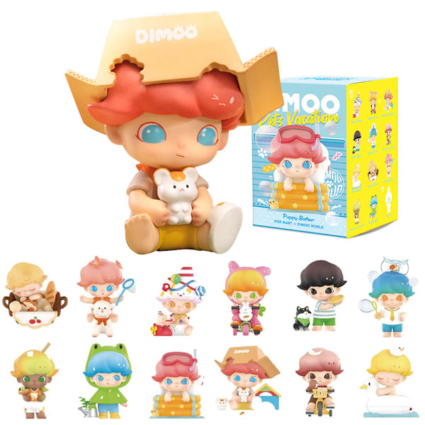 POP MART Dimoo World Pets Vacation Series Karaktär Actionfigurer Blind Box Leksak Samlarobjekt Konstleksak Gåva, till Jul, Födelsedag (Slumpmässigt En)