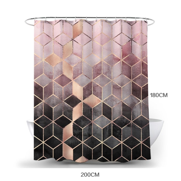 Badrum Geometriskt printed duschdraperi med sexkantskrok C 180*200cm