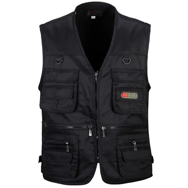 Mans Outdoor Multi-Pockets Väst Gilet Jacka Fishing Ärmlös arbetsväst Black XL