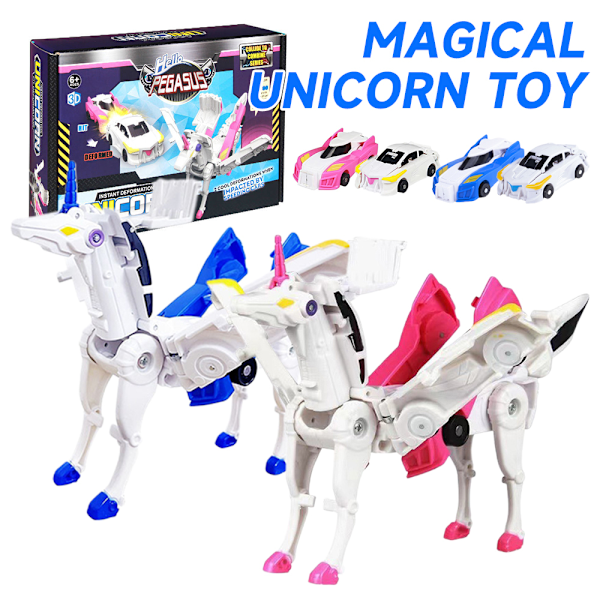 Unicorn Deformation Transformers Robot Køretøjer Bil Action Figurer Pige Legetøj Blue