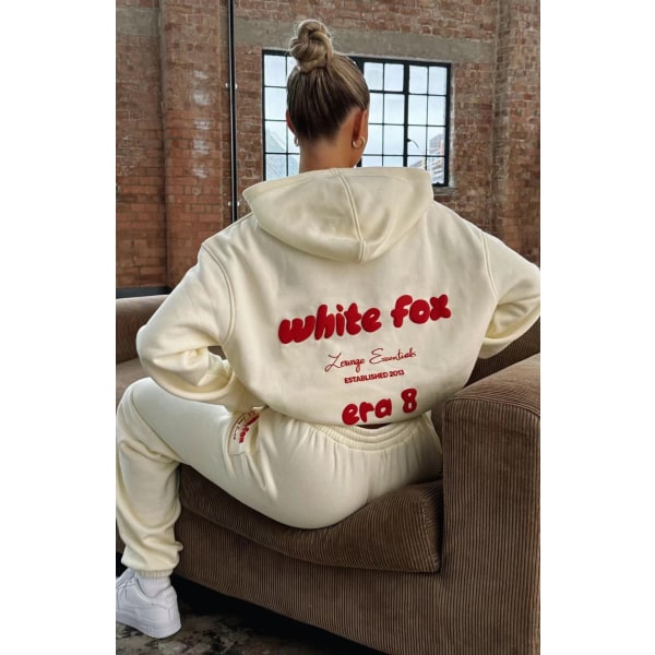 Dam Hoodie & Byxor Tracksuit Set Vit Fox Casual 2-Delar Sport Toppar Sportkläder Outfit Light Yellow S