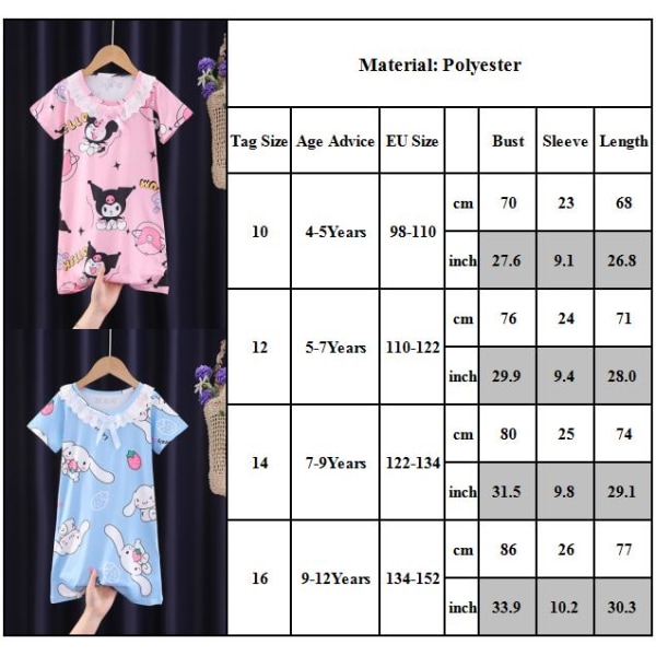 Tjejer Kuromi Melody Cinnamoroll Nattklänning Pyjamas Sovkläder Klänning #2 7-9Years