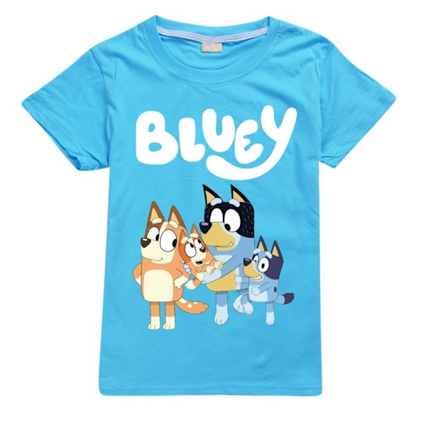 Bluey Pojkar Flickor T-shirts Söta Grafiska Tecknade Tryck Rund Hals Roliga Kortärmade T-shirts Vardaglig Vår Sommar Tröja För Barn Light Blue 100cm