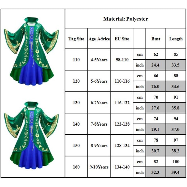 Kids Witch Halloween Kostymer Girls Witch Dress Cosplay 130cm