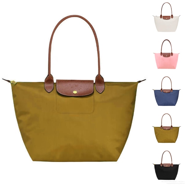 Ny Longchamp Le Pliage Tote Resväska Axelväska Nylon Handväska Stor & Liten White M