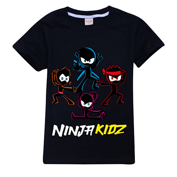Ninja Kidz Pojkar Flickor T-shirts Söta Grafiska Tecknade Tryck Rund Hals Roliga Kortärmade Toppar Vardaglig Vår Sommar Tröja För Barn Black 140cm