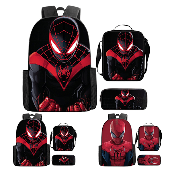 Spider-Man ryggsäck 3-delad set Söt ryggsäck Cartoon ryggsäck med lunchväska Pennfodral Set Box Pojke Flicka Present B