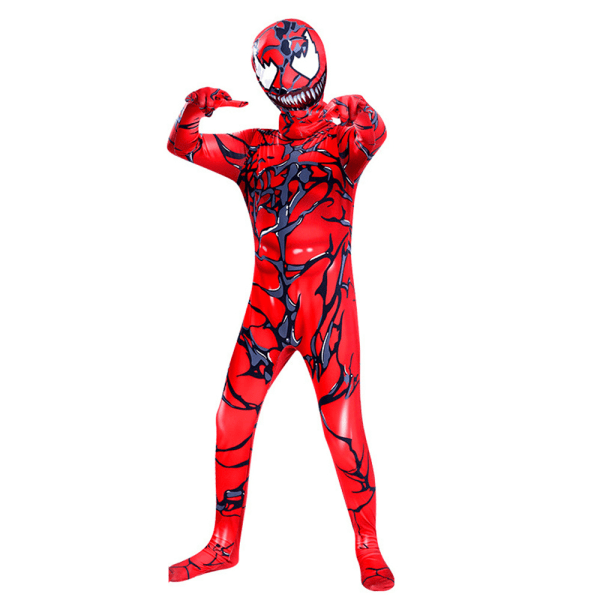 Barn Röd Venom Jumpsuit kostym Halloween Cosplay Superhjälte 100cm