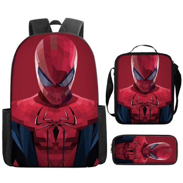 Spider-Man ryggsäck 3-delad set Söt ryggsäck Cartoon ryggsäck med lunchväska Pennfodral Set Box Pojke Flicka Present B