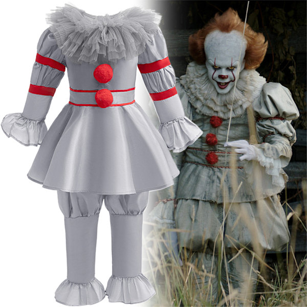 Barn Flickor Pojkar Pennywise IT Cosplay Kostym Halloween Clown Maskeraddräkt Outfits 110cm