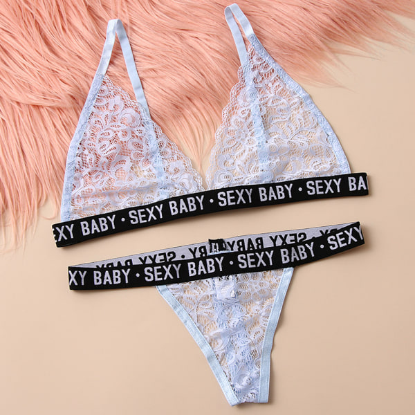 Kvinnor Sexig blommig print Nattkläder BH Thong Underkläder Set white 3XL