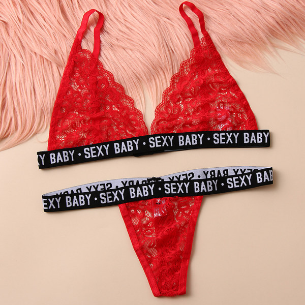 Kvinnor Sexig blommig print Nattkläder BH Thong Underkläder Set red L