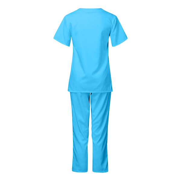 Vårduniform Set Kvinnor Arbetskläder Mock Topp med Byxor Set Sky Blue L