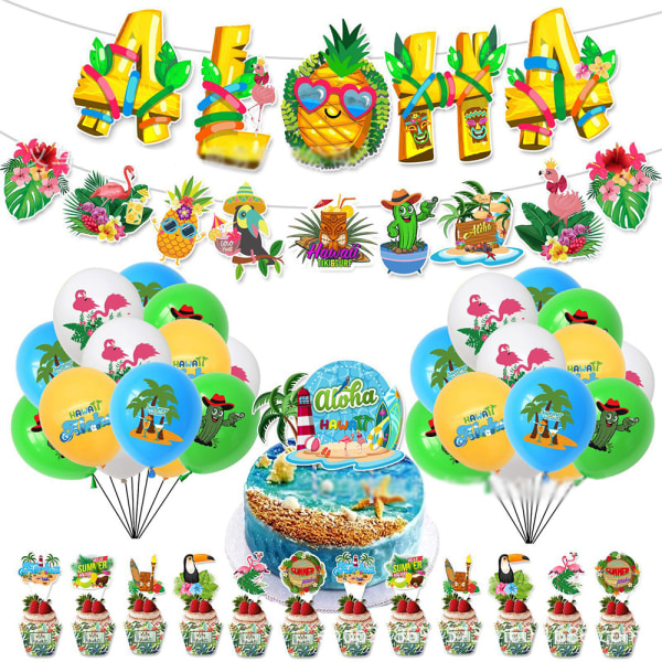 Hawaiian Tropical Party Supplies med ballonger Banners Cake Toppers Set