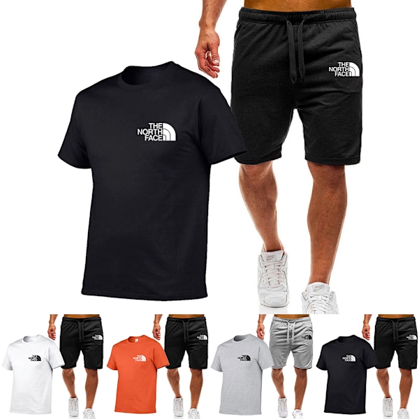 Sommar Herr Sportkläder Tryckt Fitnessdräkt Löpkläder Casual T-shirt + Shorts Set B XL