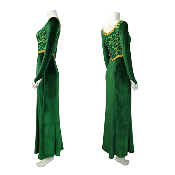 Womens Princess Fiona Kostym Grön Klänning Långärmad Flickor Halloween Cosplay Klänning upp XL