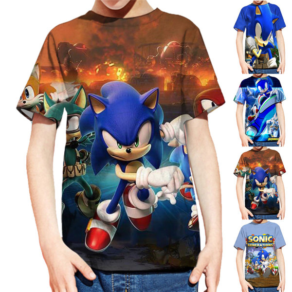 Barn Pojkar Kortärmad T-shirt Sonic The Hedge Tops Kostym B 120cm
